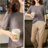 サマーニット 半袖 レディース 通販 サマーセーター ニット トップス ハイゲージニット Tシャツ カットソー おしゃれ オシャレ ラウンドネック 丸首 リブ編み 柔らかい シンプル 無地