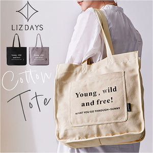 LIZDAYS リズデイズ トートバッグ プリント 大容量 通販 トートバック トート 肩掛け 手提げ キャンバス 帆布 コットン 軽量 大きめ 多収納 マチ広 A4 a4 レディース メンズ ロゴ