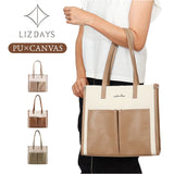 lizdays リズデイズ PU キャンバス トートバッグ 大容量 通販 トートバック トート 手提げ 手提げバッグ 帆布 異素材 仕切り 自立 ポケット 軽い 軽量 きれいめ ナチュラル モダン