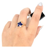 天然石 リング 通販 指輪 シルバーリング 925 ファッションリング レディース イエローゴールド アクセサリー ラピスラズリ 瑠璃 誕生石 ラピスラズリスターカットリング 11号