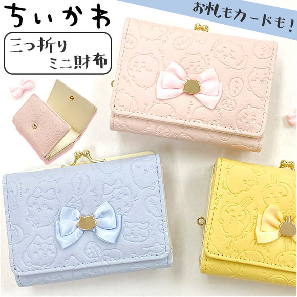 財布 ちいかわ 通販 口金財布 ミニ口金財布 三つ折り財布 サテンリボン付き がま口財布 さいふ サイフ コンパクト 小さめ 小さい 可愛い かわいい おしゃれ ちいかわグッズ 女子 女性