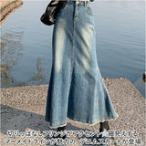 デニムスカート マーメイド 通販 ロングスカート スカート ボトムス マキシ丈 レディース おしゃれ かわいい 無地 シンプル 伸縮性 ストレッチ ハイウエスト ポケット ベルトループ