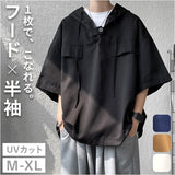 メンズ 半袖 パーカー 通販 フード付きシャツ 半袖tシャツ 半そで シャツ トップス 無地 ポケット カジュアル おしゃれ 無地tシャツ メンズtシャツ メンズファッション シンプル