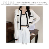 ノースリーブニット アンサンブル 通販 タンクトップ ニット キャミソール ショート丈 トップス カーディガン セット 長袖 かわいい 可愛い おしゃれ バイカラー 前開き シンプル