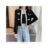 ノースリーブニット アンサンブル 通販 タンクトップ ニット キャミソール ショート丈 トップス カーディガン セット 長袖 かわいい 可愛い おしゃれ バイカラー 前開き シンプル