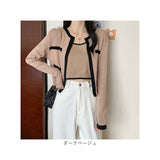 ノースリーブニット アンサンブル 通販 タンクトップ ニット キャミソール ショート丈 トップス カーディガン セット 長袖 かわいい 可愛い おしゃれ バイカラー 前開き シンプル