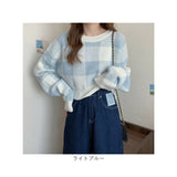 ニット レディース かわいい 通販 セーター ショート丈 長袖 チェック柄 ギンガムチェック おしゃれ 可愛い オシャレ カジュアル ゆったり 大きいサイズ オーバーサイズ 春 秋 冬 女性