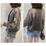 シアー ブルゾン 通販 アウター ジャケット 羽織 羽織り 上着 長袖 ジャンパー ゆったり ショート丈 通勤 通学 透け感 光沢感 冷房対策 カジュアル 春 夏 秋 上品 きれいめ エレガント