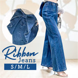 バックリボンデニムパンツ 通販 バックリボン デニム ジーンズ ジーパン ロングパンツ 美脚 パンツ 長ズボン ボトムス 春 夏 秋 冬 リボン 可愛い レディース お出かけ ガーリー