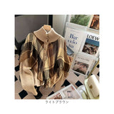 ニットカーディガン レディース おしゃれ 通販 ニット カーディガン 重ね着 カーデ 羽織り 羽織 チェック チェック柄 ボタン ハイネック タッセル ショール フェイクツーピース 長袖 春