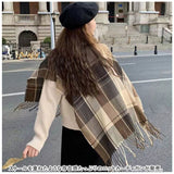 ニットカーディガン レディース おしゃれ 通販 ニット カーディガン 重ね着 カーデ 羽織り 羽織 チェック チェック柄 ボタン ハイネック タッセル ショール フェイクツーピース 長袖 春