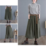 ワイドパンツ 七分丈 通販 コーデュロイ パンツ ガウチョパンツ ワイド ロング ズボン ７分丈 ボトムス ウエストゴム ポケット ベルト付き 春 秋 冬 秋冬 あったか 体型カバー ゆったり