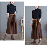 ワイドパンツ 七分丈 通販 コーデュロイ パンツ ガウチョパンツ ワイド ロング ズボン ７分丈 ボトムス ウエストゴム ポケット ベルト付き 春 秋 冬 秋冬 あったか 体型カバー ゆったり