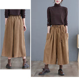 ワイドパンツ 七分丈 通販 コーデュロイ パンツ ガウチョパンツ ワイド ロング ズボン ７分丈 ボトムス ウエストゴム ポケット ベルト付き 春 秋 冬 秋冬 あったか 体型カバー ゆったり