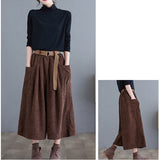 ワイドパンツ 七分丈 通販 コーデュロイ パンツ ガウチョパンツ ワイド ロング ズボン ７分丈 ボトムス ウエストゴム ポケット ベルト付き 春 秋 冬 秋冬 あったか 体型カバー ゆったり