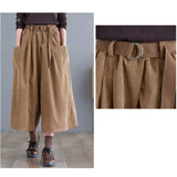 ワイドパンツ 七分丈 通販 コーデュロイ パンツ ガウチョパンツ ワイド ロング ズボン ７分丈 ボトムス ウエストゴム ポケット ベルト付き 春 秋 冬 秋冬 あったか 体型カバー ゆったり