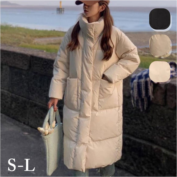 中綿 コート レディース 通販 ロングコート アウター ジャケット スタンドカラー 上着 冬 防寒 暖かい シンプル 無地 ゆったり 通勤 通学 旅行 お出かけ カジュアル きれいめ 大人