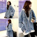 デニムジャケット フード付き レディース 通販 デニム ジャケット ジージャン Gジャン 大きいサイズ アウター 長袖 秋 冬 秋冬 春 春秋 カジュアル オーバーサイズ ビッグシルエット