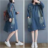 デニム パーカー ワンピース レディース 通販 デニムワンピース パーカーワンピース デニムパーカー スカート 体型カバー 長袖 ゆったり ひざ丈 膝丈 大人 フード付き フード カジュアル