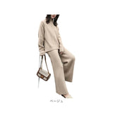 ニットセットアップ パンツ レディース 長袖 通販 ニット セットアップ ニットパンツ ワイドパンツ ロングパンツ ルームウェア 部屋着 着回し 上下セット 裾ワイド ニットアップ シンプル
