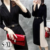 ワンピース レディース 膝下 膝丈 通販 ワンピ ドレス プリーツスカート ハイウエスト 長袖 Vネック きれいめ エレガント 上品 シンプル 無地 春 秋 春物 秋物 お呼ばれ 通勤 婦人服