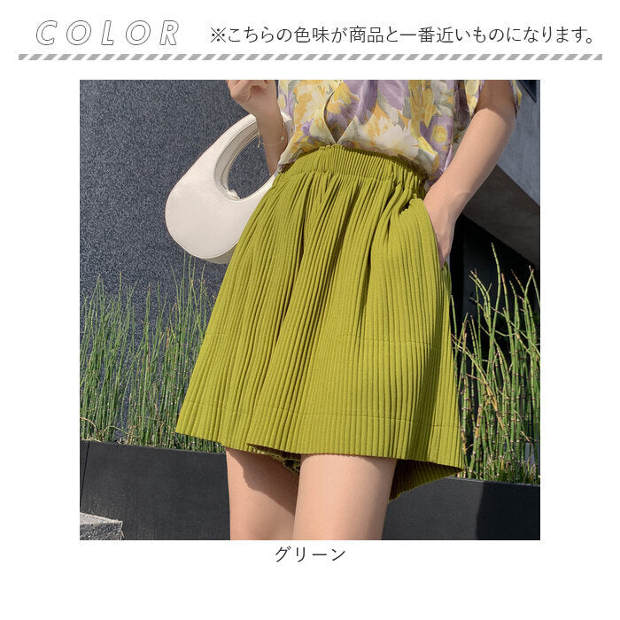 プリーツパンツ ハーフ丈 通販 ショートパンツ 半ズボン ハーフパンツ イージーパンツ ショーパン ボトムス レディース ウエストゴム 軽やか 5分丈 ポケット付き カジュアル シンプル