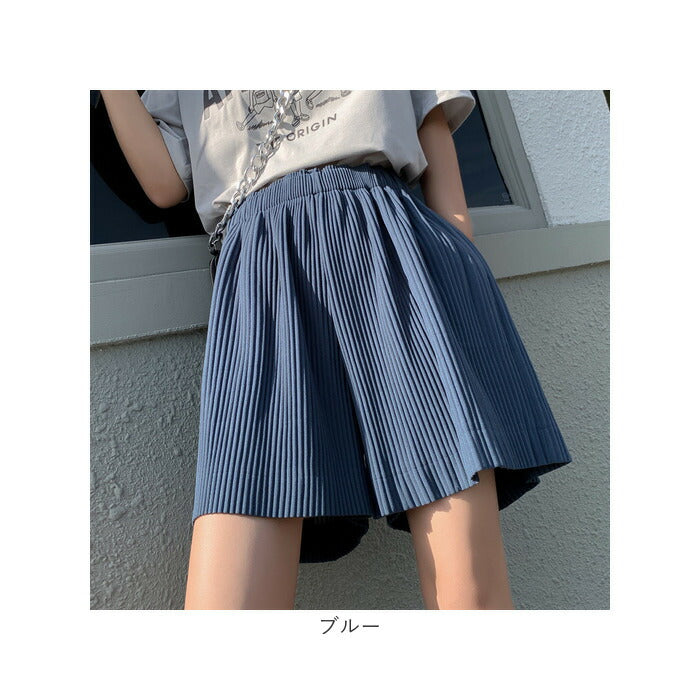 プリーツパンツ ハーフ丈 通販 ショートパンツ 半ズボン ハーフパンツ イージーパンツ ショーパン ボトムス レディース ウエストゴム 軽やか 5分丈 ポケット付き カジュアル シンプル