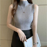 サマーニット ノースリーブ ハイネック リブ 通販 ノースリーブニット タンクトップ ニット 薄手 薄い レディース 大人 サラッと さらさら オフィス カジュアル セクシー 袖なし 袖無し