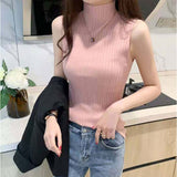 サマーニット ノースリーブ ハイネック リブ 通販 ノースリーブニット タンクトップ ニット 薄手 薄い レディース 大人 サラッと さらさら オフィス カジュアル セクシー 袖なし 袖無し