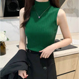 サマーニット ノースリーブ ハイネック リブ 通販 ノースリーブニット タンクトップ ニット 薄手 薄い レディース 大人 サラッと さらさら オフィス カジュアル セクシー 袖なし 袖無し