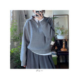 セーター レディース 通販 ハーフジップ ニット ニットセーター トップス セーラーカラー 長袖 ハイネック レイヤード シンプル 無地 プルオーバー ゆったり 通勤 通学 カジュアル