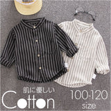 シャツ 長袖 ストライプ 通販 キッズシャツ 長袖シャツ ボタンシャツ 前開き スタンドカラー 子供服 子ども服 こども服 ストライプ柄 子供 子ども こども ボタン 男の子 女の子