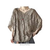チュニック ブラウス 通販 レース トップス 刺繍ブラウス レディース Tシャツ プルオーバー 五分袖 5分袖 ドルマン ボリューム袖 ドルマンスリーブ 春夏 刺繍 春 可愛い 夏 体型カバー