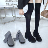 ロングブーツ ソックスブーツ 通販 ブーツ レディースブーツ レディース靴 シューズ 靴 冬靴 秋靴 ローヒール 太ヒール デート お出かけ 秋 冬 防寒 美脚 スリム 細見え フィット 無地