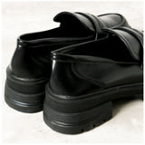 厚底 ローファー 通販 靴 くつ フラットシューズ 太ヒール 柔らかい 通気性 吸汗性 疲れにくい 歩きやすい シンプル 5cmヒール 通勤 通学 入学式 卒業式 フォーマル お呼ばれ シューズ