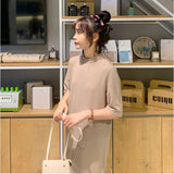 ロングワンピース 半袖 通販 カットソー ワンピース ワンピ ロング丈 レディース Tシャツワンピース ロングワンピ Tシャツワンピ クルーネック サイドスリット 吸湿性 通気性 ゆったり