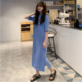 ロングワンピース 半袖 通販 カットソー ワンピース ワンピ ロング丈 レディース Tシャツワンピース ロングワンピ Tシャツワンピ クルーネック サイドスリット 吸湿性 通気性 ゆったり