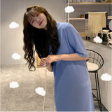 ロングワンピース 半袖 通販 カットソー ワンピース ワンピ ロング丈 レディース Tシャツワンピース ロングワンピ Tシャツワンピ クルーネック サイドスリット 吸湿性 通気性 ゆったり