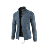 ニット カーディガンメンズ 通販 ニットジャケット カーデ ジャケット アウター ジップアップ 羽織り ショート丈 長袖 スタンドカラー 裏起毛 厚手 シンプル 無地 通勤 通学 オフィス
