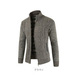ニット カーディガンメンズ 通販 ニットジャケット カーデ ジャケット アウター ジップアップ 羽織り ショート丈 長袖 スタンドカラー 裏起毛 厚手 シンプル 無地 通勤 通学 オフィス