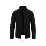 ニット カーディガンメンズ 通販 ニットジャケット カーデ ジャケット アウター ジップアップ 羽織り ショート丈 長袖 スタンドカラー 裏起毛 厚手 シンプル 無地 通勤 通学 オフィス