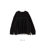 チュールニット レディース 長袖 通販 ニット セーター ニットセーター プルオーバー トップス 冬 秋冬 春秋 チュール フリル かわいい きれいめ おしゃれ レイヤード風 重ね着風
