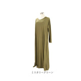 ロングワンピース 長袖 通販 マキシワンピース Tシャツワンピース ワンピース ワンピ ロング マキシ丈 レディース ポリエステル Vネック ゆったり ルームウェア シンプル 無地 カジュアル