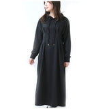 パーカーワンピース 秋冬 通販 ロングワンピース スウェットワンピース 長袖 ロング丈 Aライン ミモレ丈 フレア フーディー ドレープ ポケット付き ウエストシェイプ 伸縮 ストレッチ