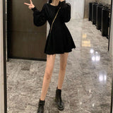 ワンピース ミニ レディース 長袖 通販 ミニワンピース ミニ丈 ミニワンピ ワンピ フレアワンピース レディースワンピース フレア 膝上 ウエストタック ボリューム袖 パフスリーブ