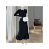 ニットワンピース 通販 ワンピース ロング ロング丈 ニット ワンピ 長袖 レディース 秋 冬 シンプル 無地 フリル フィッシュテール スリム 通勤 通学 きれいめ お呼ばれ おしゃれ