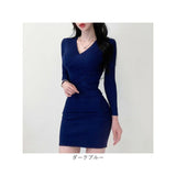 ニットワンピース タイト リブ 長袖 通販 リブニット ワンピース ミニ ミニ丈 ミニワンピ ミニワンピース ミニタイト ニット ワンピ リブ編み Vネック ミニスカート ニットドレス