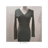 ニットワンピース タイト リブ 長袖 通販 リブニット ワンピース ミニ ミニ丈 ミニワンピ ミニワンピース ミニタイト ニット ワンピ リブ編み Vネック ミニスカート ニットドレス