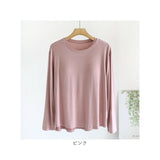 Tシャツ レディース パット付 通販 長袖 ロンT カップ付き 長袖Tシャツ ルームウェア 部屋着 インナー ラウンドネック トップス 長袖インナー きれいめ おしゃれ リラックス ゆったり