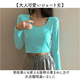Tシャツ 長袖 レディース ショート丈 通販 長袖Tシャツ 長袖tシャツ tシャツ シャツ Uネック カットソー レディースカットソー レディースTシャツ 長袖カットソー ショート ミニ丈
